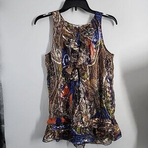 Audrey Talbott Carmel Sleeveless Top Womens Size 8 Sheer Multi Color Silk Blend